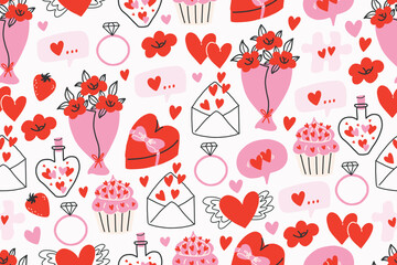 Hand draw doodle cute valentines day seamless pattern
