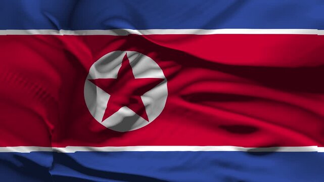 Closeup Korea North Flag Wave Loop waving in wind Realistic Korea North Flag background
