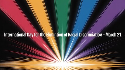 Colorful Radiating Light Streams with Text About Racial Discrimination Day