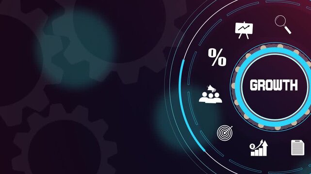 Accelerating business growth through strategic scaling and innovative glowing neon digital gear icons.