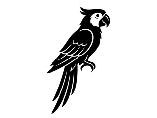 Naklejka premium Minimalist Black Parrot Logo Icon Isolated on White Background - Stylized Tropical Macaw Bird Vector Illustration for Branding and Design