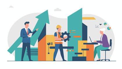 Professional team collaborating on industrial growth and financial strategy illustration © Vector Market