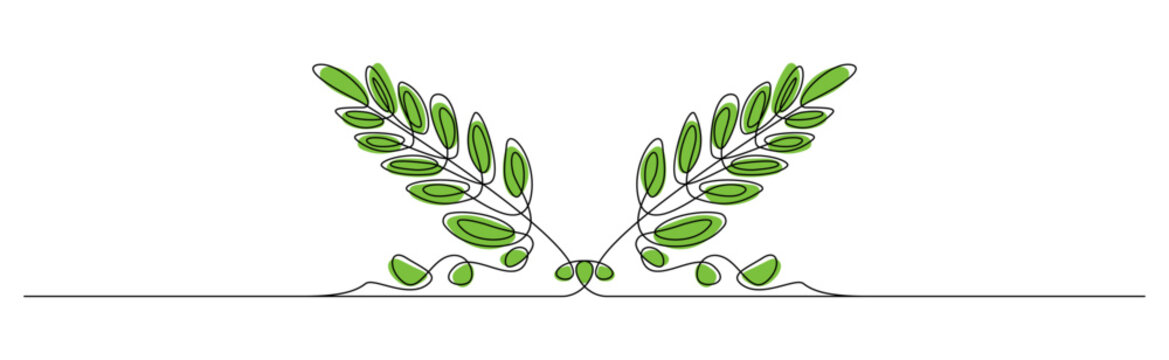 Simple two wheat stalks one line drawing minimalist vector illustration