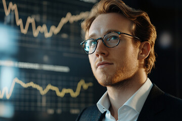 businessman ullistrates growth and analyzes financial data