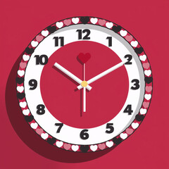 Decorative wall clock with a large red heart face and a frame of smaller hearts