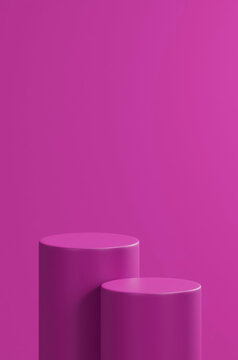 vertical fuchsia background, double fuchsia rounded tubes podium, fuchsia color palette, product placement
