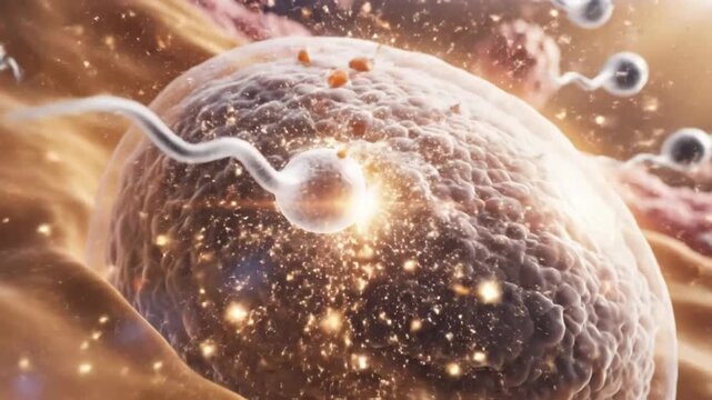 Visual depiction of sperm penetrating an egg to illustrate the moment of conception for human reproduction