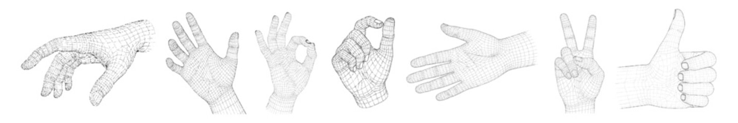 set of wireframe hand gesture. vector illustration