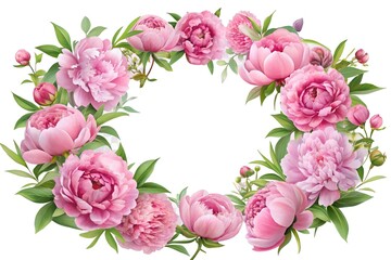 Delicate Circular Floral Frame Made of Lush Pink Petals Background