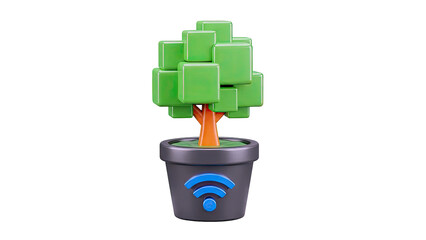 3D Render of Potted Tree with WiFi Symbol