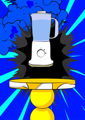 Comic Book Product podium stage for mockup presentation with Food Blender. Retro comics background.