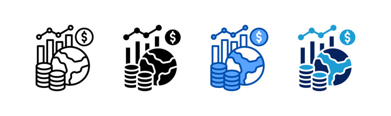 global economy icon set multiple style collection