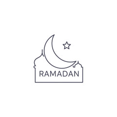 Ramadan Kareem Islamic crescent moon and star icon with mosque silhouette line art.