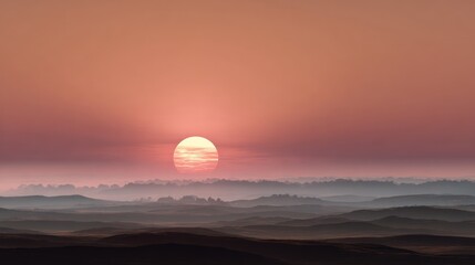 Serene Sunset Over Rolling Hills with Colorful Sky and Clouds
