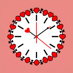 Decorative wall clock with a large red heart face and a frame of smaller hearts