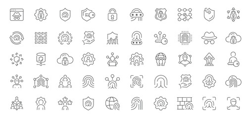 Comprehensive collection of thin line icons representing various aspects of artificial intelligence.