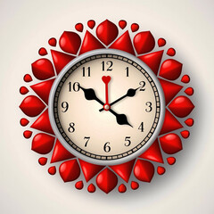 Decorative wall clock with a large red heart face and a frame of smaller hearts