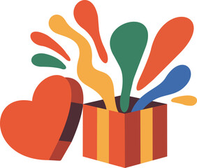 Colorful Gift Box with Heart and Abstract Shapes &ndash; Love Celebration Illustration