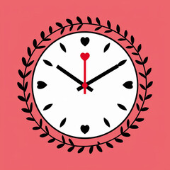 Decorative wall clock with a large red heart face and a frame of smaller hearts