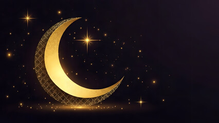 Ramadan Night Background with Crescent Moon and Lantern