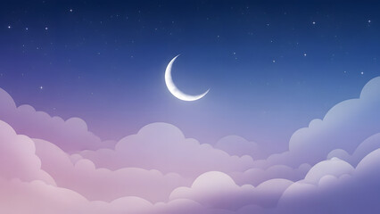 Ramadan Night Background with Crescent Moon and Lantern