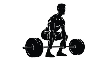 Muscular man performing a deadlift exercise with a barbell, focused on strength training