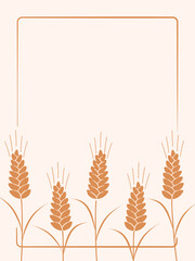 Wheat frame with place for text. Template for your design. ornamental frame with cereal spikelets, wheat ears, cereal seeds, decorative border. Vector illustration, copy space.