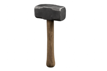Sledgehammer with wooden handle on transparent background