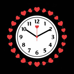Decorative wall clock with a large red heart face and a frame of smaller hearts