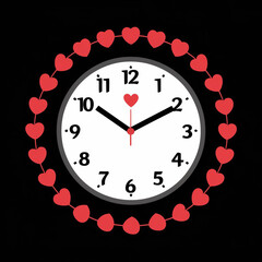 Decorative wall clock with a large red heart face and a frame of smaller hearts