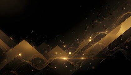 Luxury Gold Gradient Geometric Triangles on Black Background with Elegant Light Line Accents