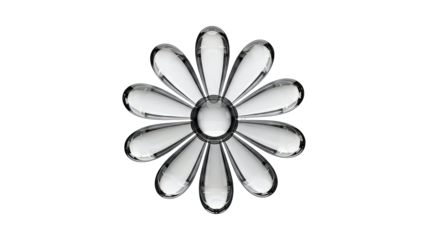 Clear glass flower with 10 petals on white background