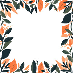 A serene illustration of leaves framing a blank space with orange and green hues