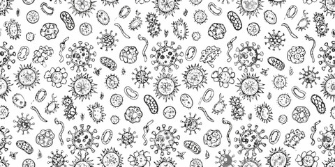 Detailed black and white illustration of various circular and organic shapes