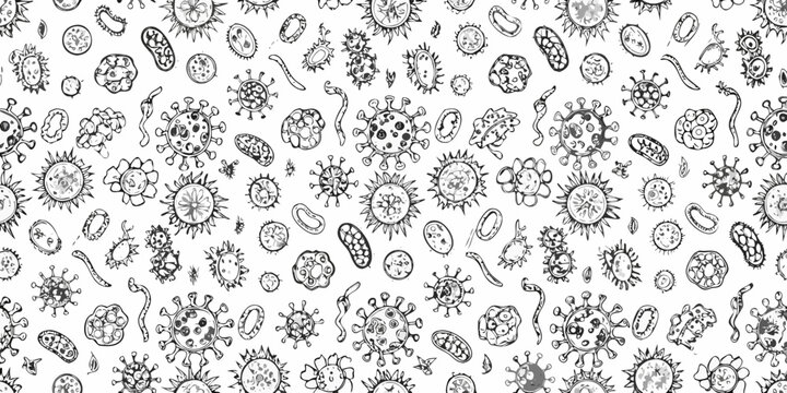 Detailed black and white illustration of various circular and organic shapes