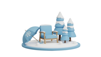 Cozy winter scene with sled and trees