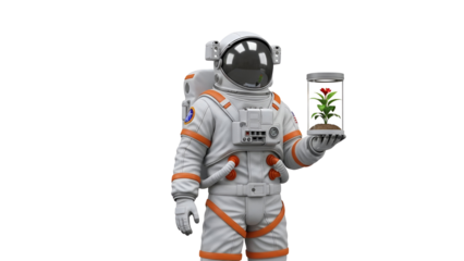 Astronaut holding a plant