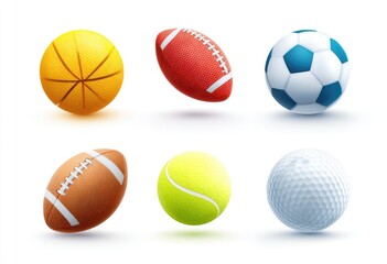 Assortment of six various sports balls, each with a distinct design and color