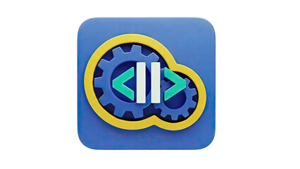 3D Icon: Coding and Automation Gears with Play/Pause Symbols