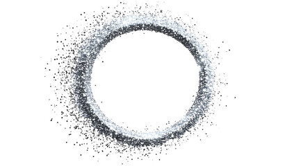 Shimmering circular ring of sparkly particles, black background, empty space in the center