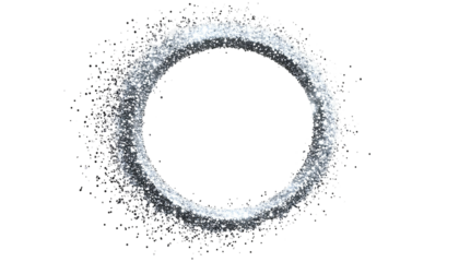 Shimmering circular ring of sparkly particles, black background, empty space in the center