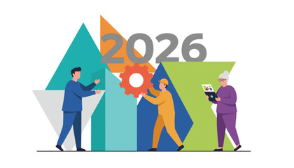 Diverse team building business strategy for 2026 future planning and progress concept