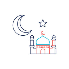 Obraz premium Stylized Mosque, Crescent Moon and Star Icon, Islamic Symbols, Ramadan and Eid Mubarak Theme