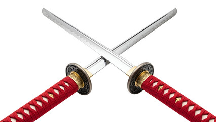 Crossed katana swords isolated on transparent background