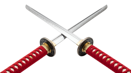 Crossed katana swords isolated on transparent background