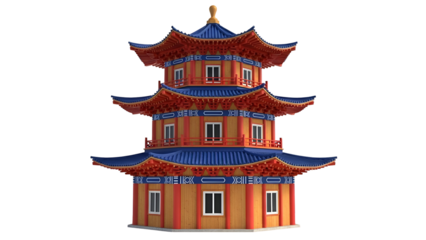 Traditional asian pagoda isolated on transparent background