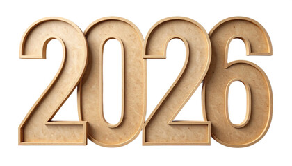 2026 number design for New Year symbol and sign. 2026 New Year with modern color. Happy New Year 2026. 3D numbers with ribbons and confetti on a transparent background.