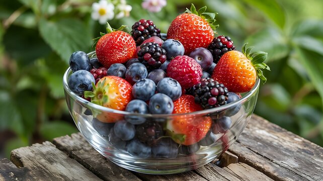 Fresh Mixed Berries Bowl - Healthy Summer Fruit Selection - Powered by Adobe