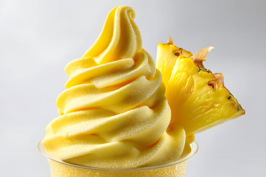 Vibrant Swirl of Refreshing Pineapple Soft Serve Ice Cream with Pineapple Slice