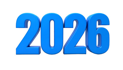 2026 number design for New Year symbol and sign. 2026 New Year with modern color. Happy New Year 2026. 3D numbers with ribbons and confetti on a transparent background.